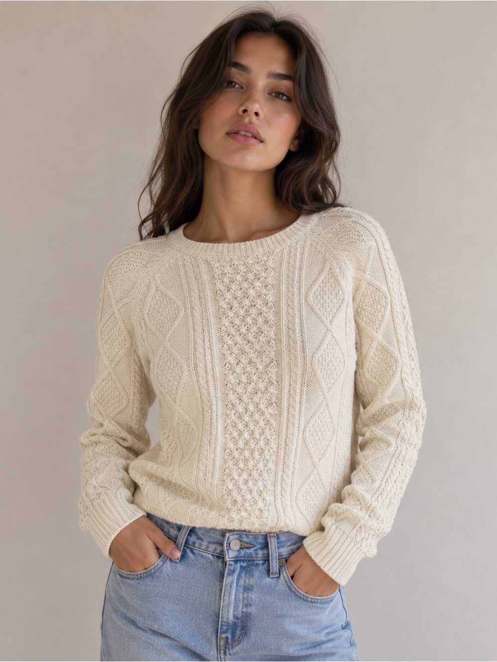 GAP Cream Cable Knit Sweater Small 100% Cotton Preppy Cottagecore